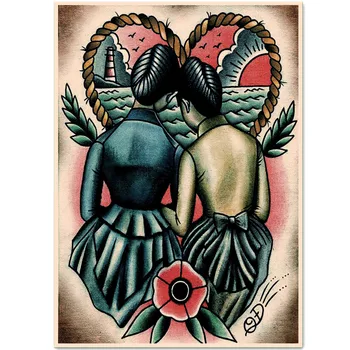  Lesbiečių Tatuiruočių Menas, Plakatų ir grafikos Sienų Kabo paveikslai Derliaus Kraft Paper Inkjet Print Tapybos Miegamojo Kambarį Dekoro