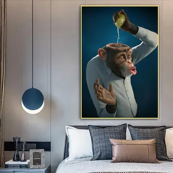  Beždžionė Išspausti Citrinos Plakatas Sienų Dekoras Spausdinant Nuotrauką ant Drobės Gorila Gyvūnų Skandinavijos Kambaryje Namo Vienas Gabalas Apdaila